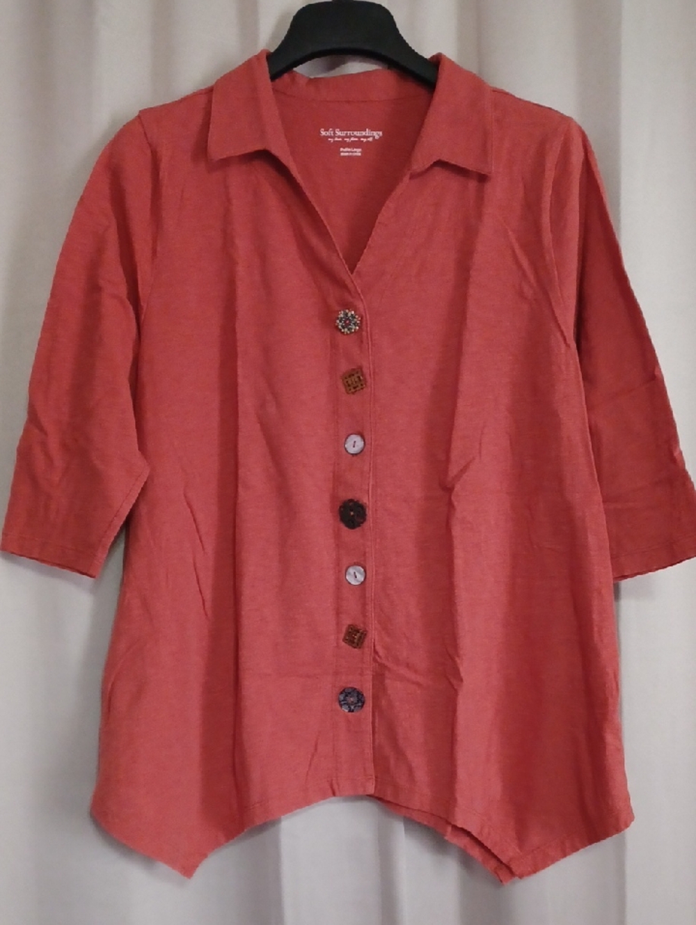 Soft Surroundings Coral Terracotta Cotton Tunic Petite Large Mixed Buttons